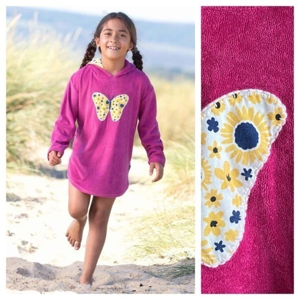 Kite Pink Butterfly Appliqué Terrycloth Beach Cover-Up 4t